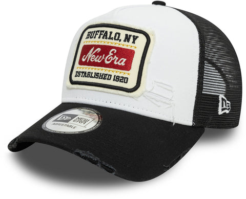 New Era Buffalo NY Patch Distress White/Black Trucker Cap - pumpheadgear, baseball caps