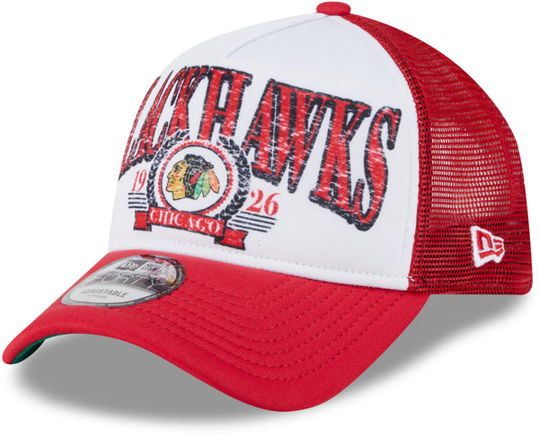 Chicago Blackhawks New Era 9Forty A-Frame Distressed Trucker Cap