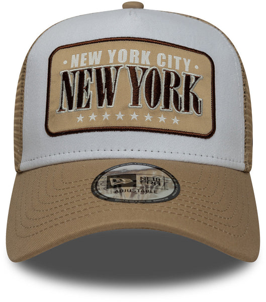 New York City New Era Location Patch Camel Trucker Cap