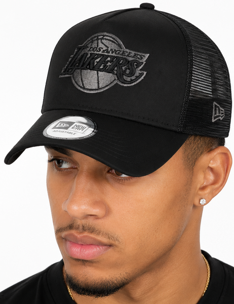 Los Angeles Lakers Black Trucker Cap New Era NBA Team A-Frame Mesh Back Cap - pumpheadgear, baseball caps