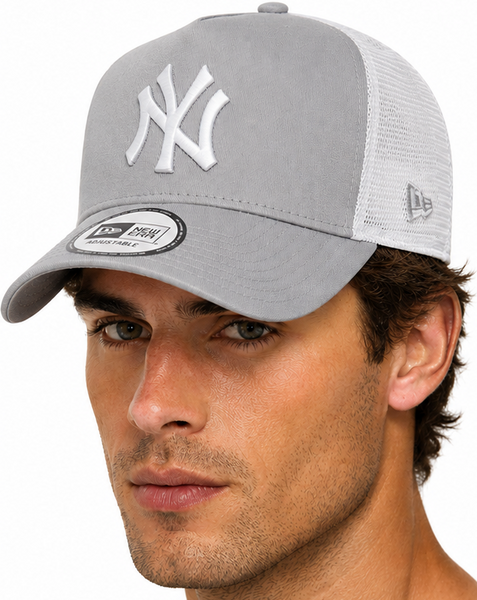 New York Yankees New Era Grey Clean A-Frame Trucker Cap - pumpheadgear, baseball caps