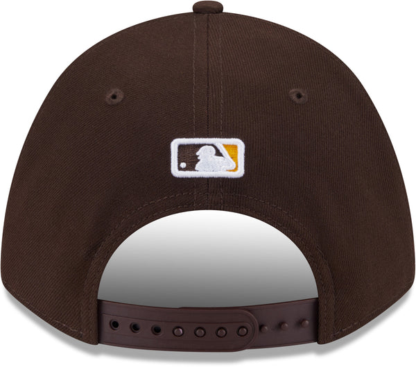 Rear view of San Diego Padres baseball cap showing adjustable snapback closure, official New Era MLB cap for Padres supporters