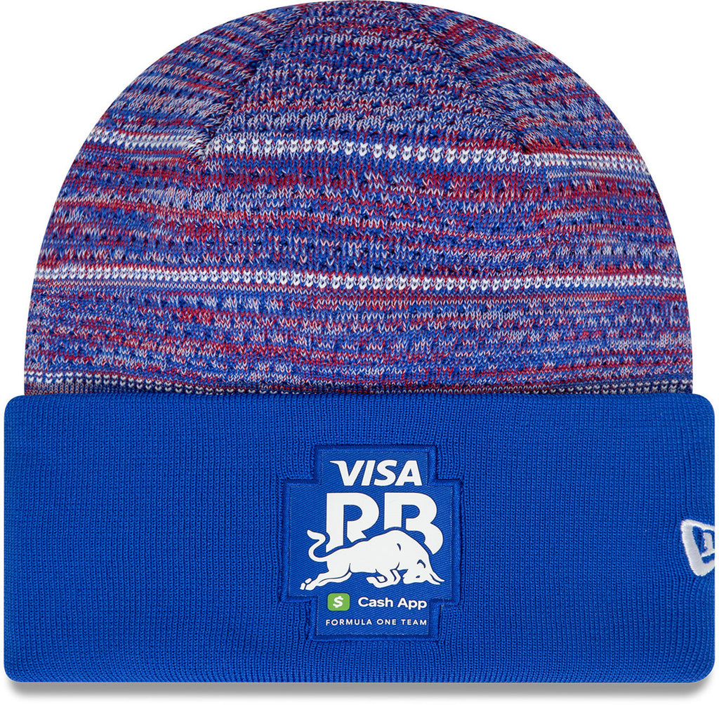 Official Visa Cash App RB F1 Team New Era wide cuff beanie – Front view- pumpheadgear, baseball caps